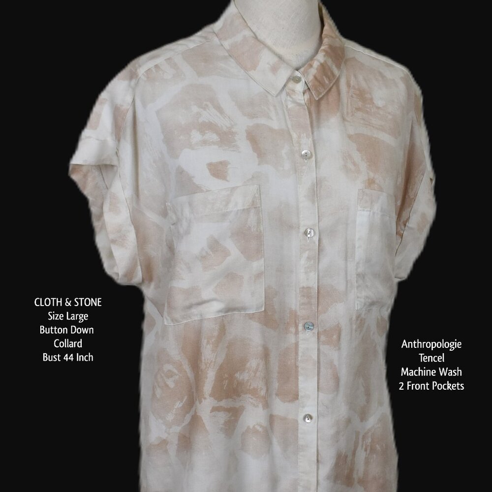 CLOTH and STONE Top Blouse L Button Down Collard Short Sleeve Machine Wash